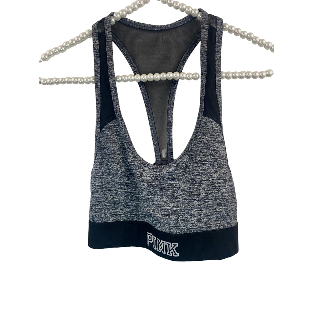Victoria Secret PINK Sports Bra Ultimate Grey Black Woman Small Mesh Racer Back